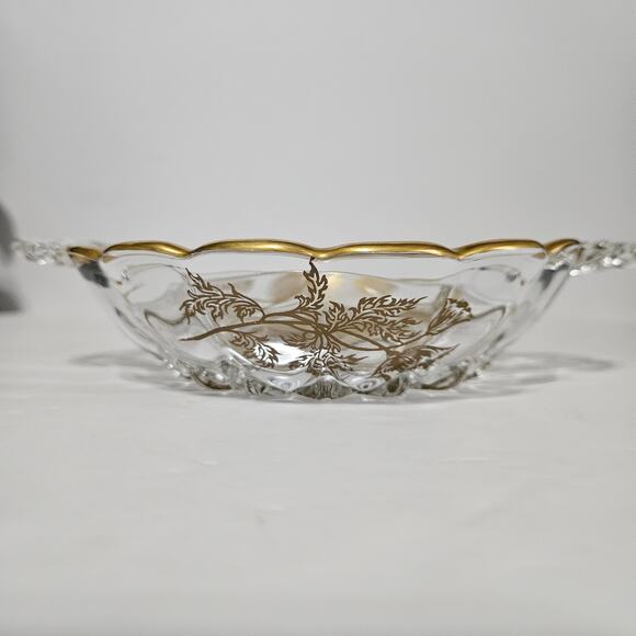 Vtg Martinsville Janice Divided Candy/Relish Dish Gold Wildflower Overlay Glass - Picture 7 of 9